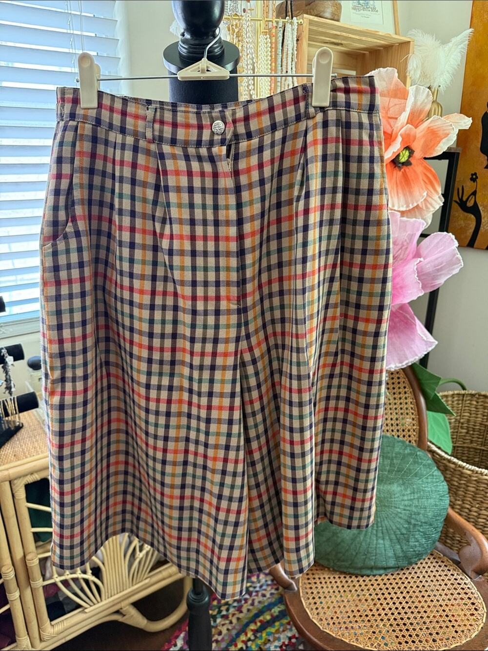 Momo Multicolor Gingham Plaid Preppy Slouch Montauk Summer Culottes